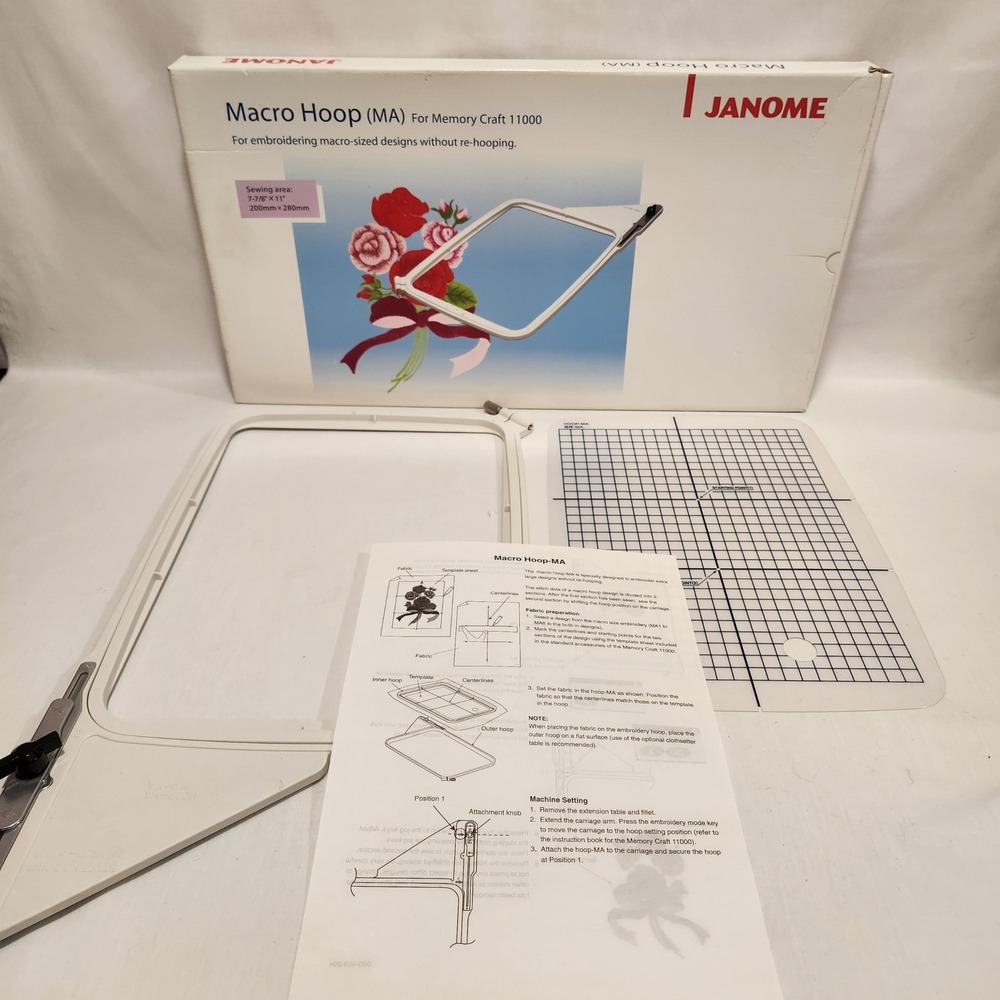 Janome Macro Hoop MA for Memory Craft 11000 Embroidery Machine 7-7/8"x11" Boxed